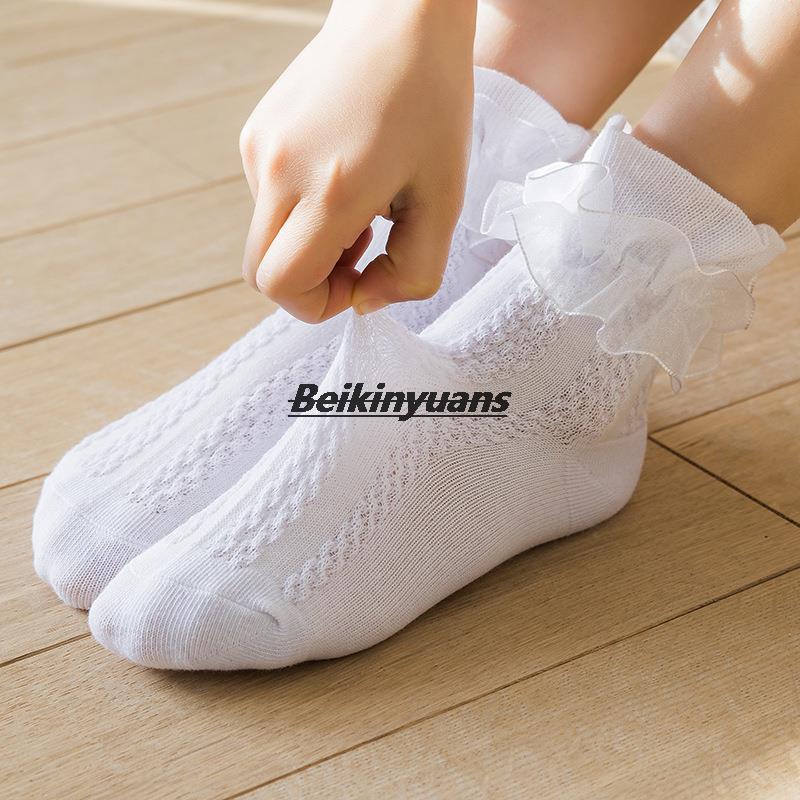 Meninas meias de algodão fino crianças meias primavera e outono coltsfoot princesa menina salto dança bebê branco meias rendas bebê sokken