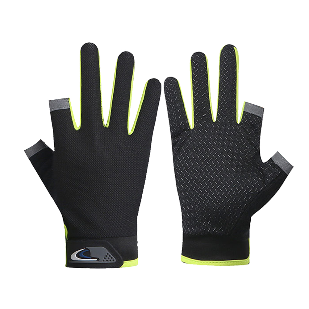 Gants de pêche d'hiver antidérapants pour hommes et femmes, 1 paire, 2 doigts coupés, sans doigts, respirants, pour Fitness Pesca: green