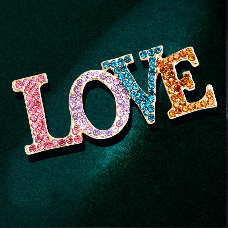 Wuli &amp; Baby Multicolor Rhinestone Liefde Broches Vrouwen Mannen Engels Wereld Liefde Party Office Broche Pins