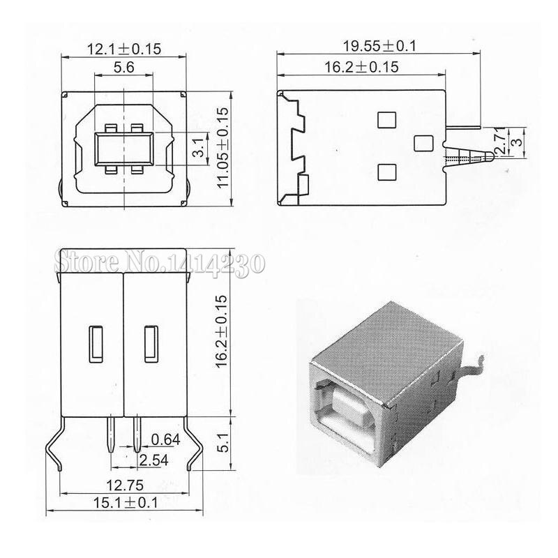 10Pcs Vierkante Usb B Soort Vrouwelijke Socket Connector 180 Graden Voor Printer Data Interface