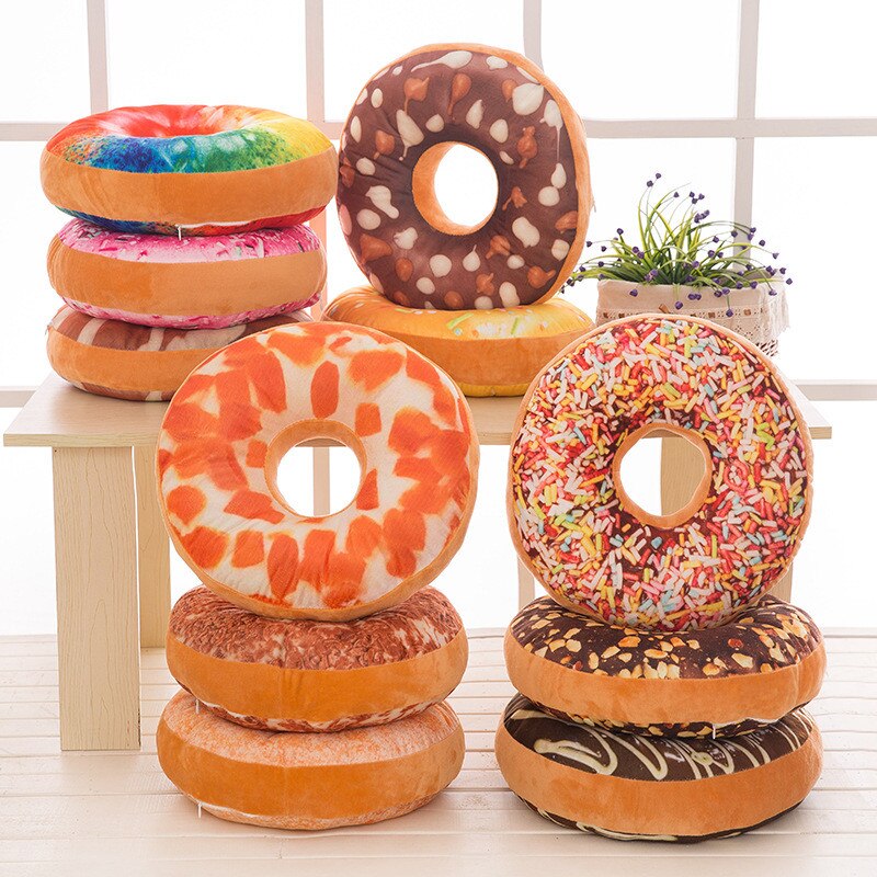 Coussin éponge à donuts 3D 40 cm | Rond et doux, coussin de siège de chaise en peluche, pour maison bureau voiture, oreiller décoratif, jouet