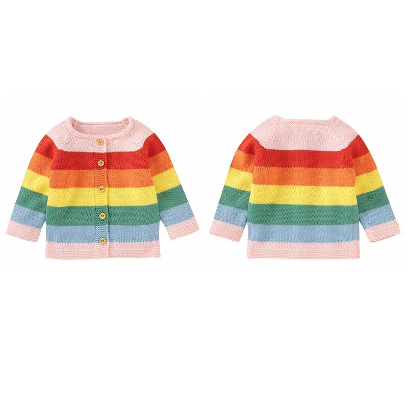 Camisola para o bebê da menina da criança casaco de malha primavera outono crianças cardigan arco-íris listrado impressão manga longa casual outerwear: 6 m
