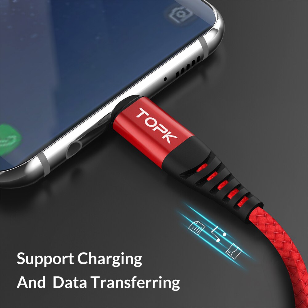 TOPK 3A Quick Charge USB Type C Kabel Voor Xiaom Redmi Note 7 Snelle Opladen Type-C Kabel Voor samsung S9 S10 Plus Mobiele Opladen