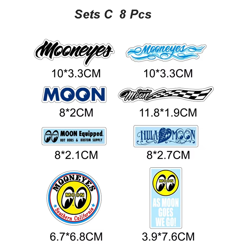 8 unids/set de pegatinas, calcomanías de Motor, pegatinas de Luna para coche, decoración de monopatín, Pegatinas impermeables para equipaje, portátil, lanzador de bicicleta