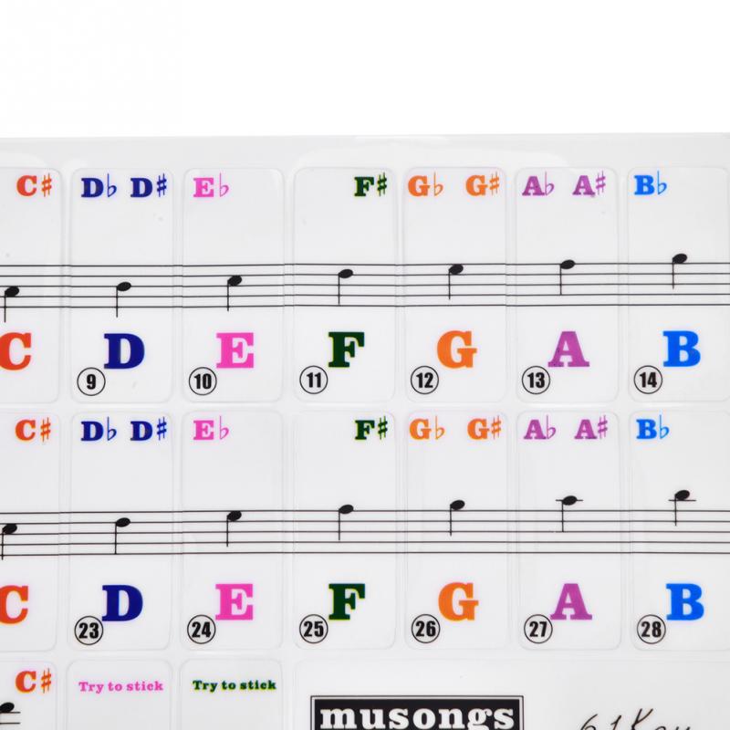 Transparent Piano Keyboard Sticker Set 61 Key Electronic Keyboard Piano Sticker Multicolor Piano Stave Note Sticker for Beginner
