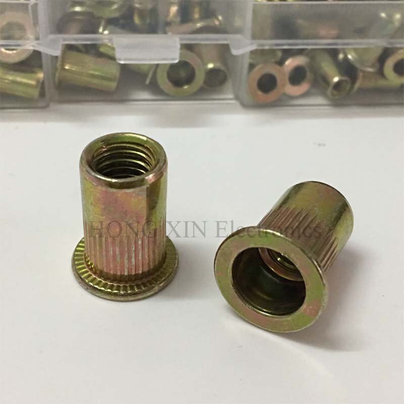 Rivet Nut Carbon Steel Galvanized M3 M4 M5 M6 M8 Flat Head Threaded Rivet Nut Sert Cap Assortment Kits 165pcs/set
