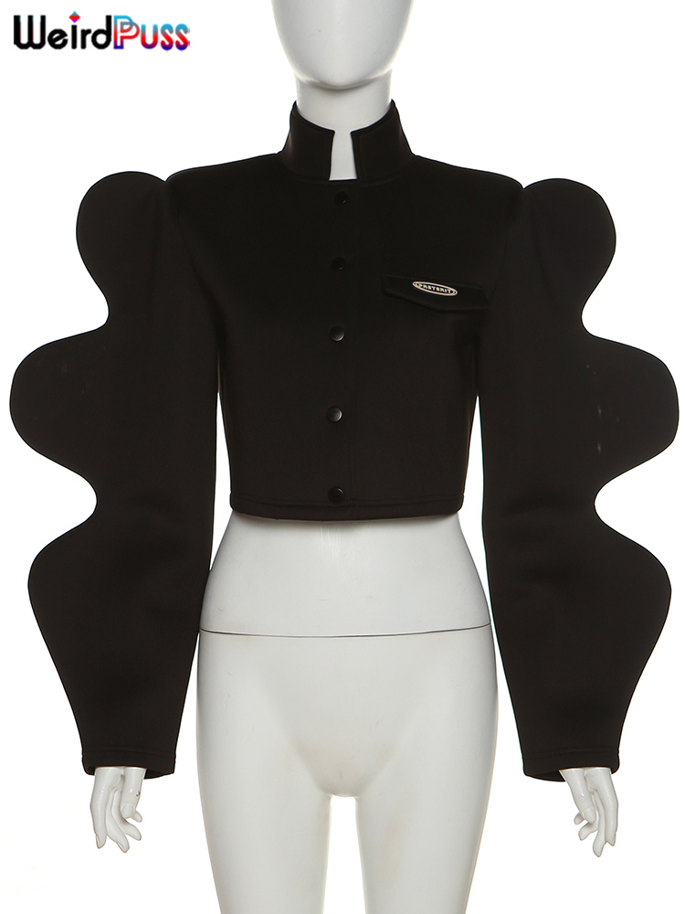 Raar Puss Modieuze Speciale Mouw Jas Vrouwen Y2K Herfst Warmte Effen Single-Breasted Wilde Straat Causale Korte Uitloper Jas