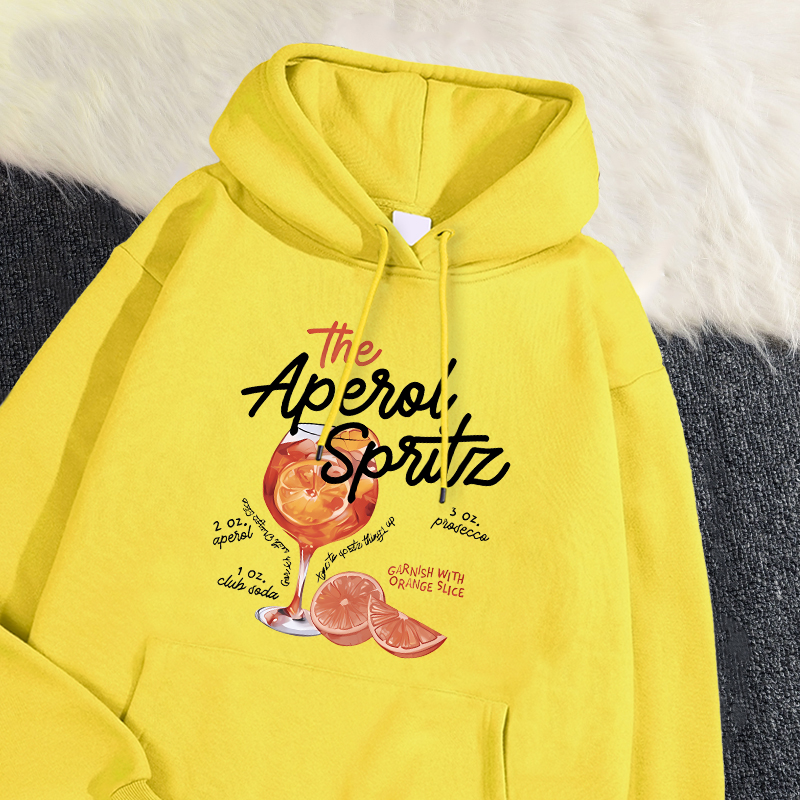 Sweat à capuche d'hiver pour femme The Aperol Spritz rétro Cocktail impression sweat poche ample polaire pull Kawaii vêtements de sport