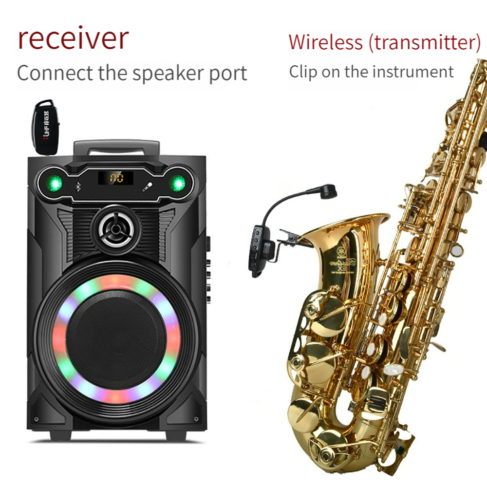 Microfone Sem Fio Profissional para Saxofone Trompete, Sax Transmissor Receptor, UHF 2.4G, 50m Plug Faixa