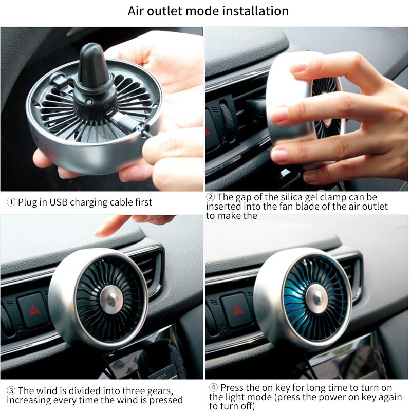 Car Multifunctional Electric Fan Car Air Outlet Center Console Wind Power Expansion USB Mini Auto Cooling Fan