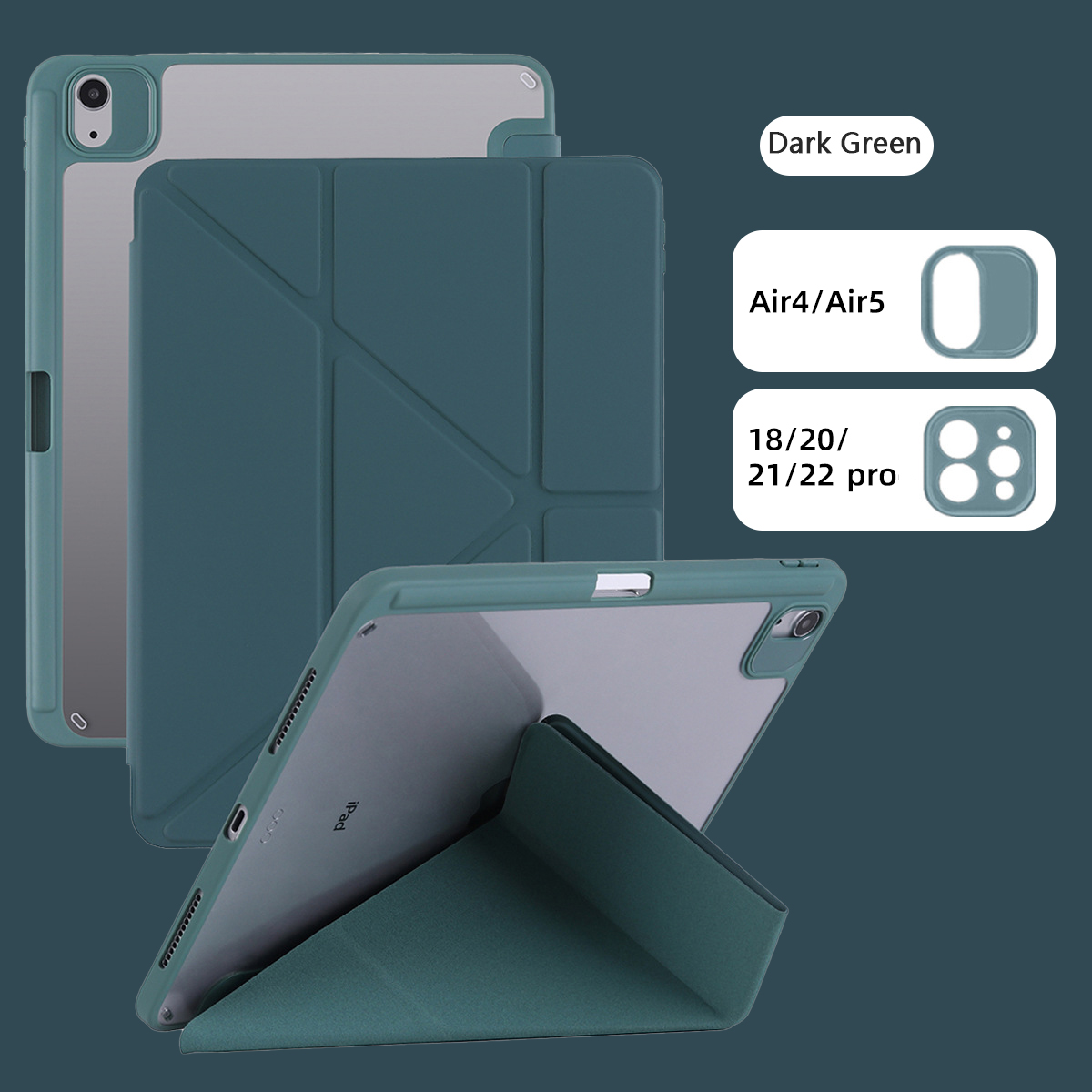 For Ipad 10 Acrylic TPU Y-fold Multifunctional Protective Case For IPad 7 8 9 10.2 Case Tablet Sleeve Pro11 12.9: eleven / green