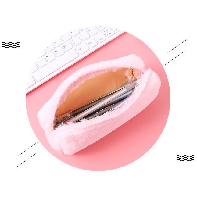 Estuche para lápices Kawaii, estuche de pelo bonito Color rosa, estuche para lápiz de Color sólido para niñas, estuche para lápices, Papelería, Material Escolar encantador