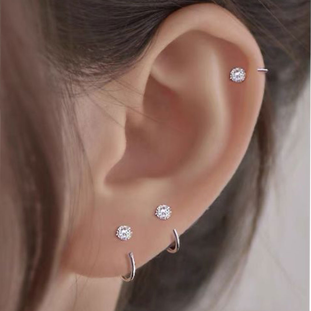 2 stuks roestvrij staal CZ piercing oorbel Stud oor bot kraakbeen Helix tragus Daith Conch Rook hoepel oorbel vrouwen ongebruikelijke ring