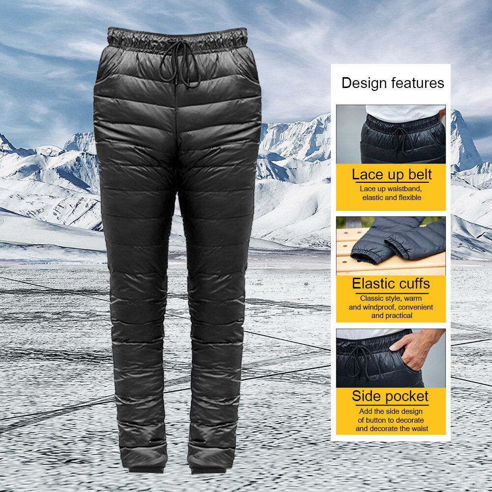 Winter Down Pants Outdoor Camping Skiing Pants Thicken Waterproof Trousers S-5XL Men Women Down Pants