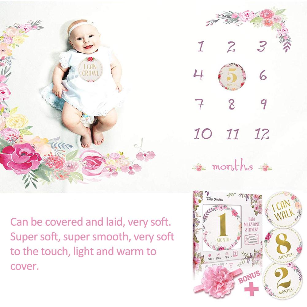 Babyluierdeken voor fotografie, maandelijkse groeimeter, schattige patronen, mijlpaaldeken met bloemenkrans