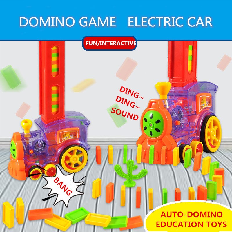 Børn elektriske tog domino legetøj til børn lyserød blå rød bil juguetes køretøj pædagogisk spil med dominos blokke