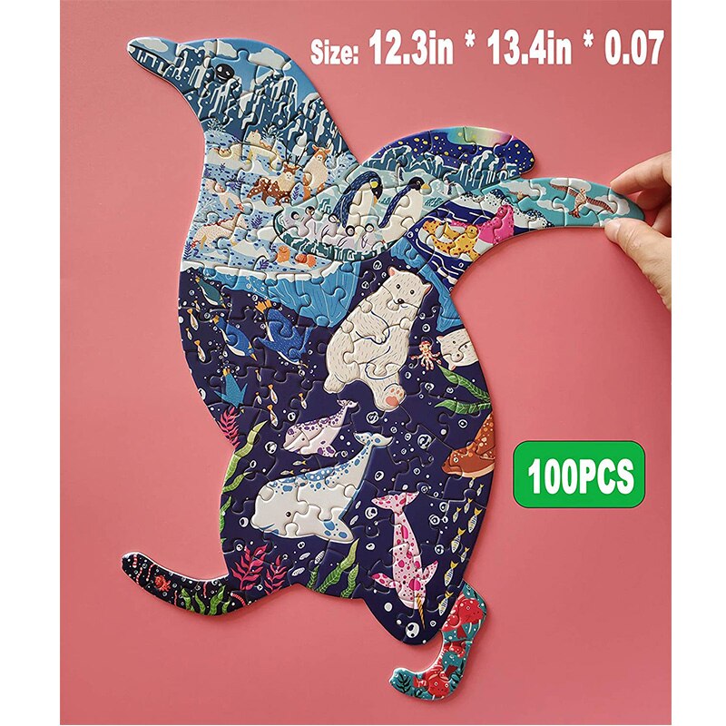 Forme animale Puzzles pour adultes baleine pingouin Triceratops Panda éléphant Lion Puzzle jouets éducatifs pour enfants plancher Puzzle: Penguin