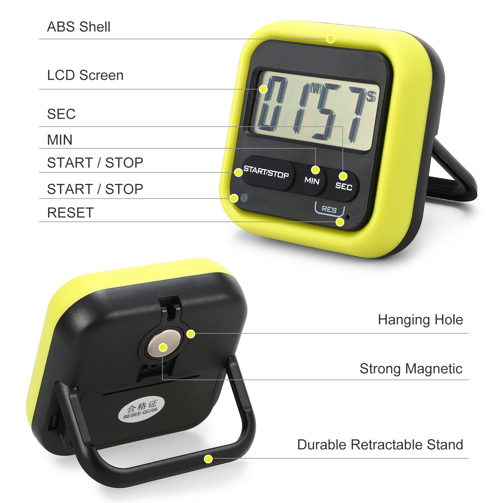 Kitchen Timer Digital Stopwatch with Loud Alarm Large LCD Count up or Countdown Timer for Cooking Shower Bathroom Kids Classroom