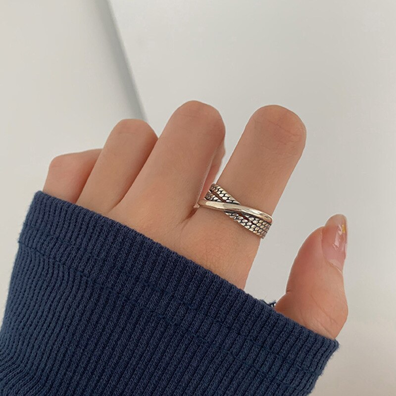 ANENJERY 925 Sterling Silver Combination Rings for Men Women Retro Personality Niche Chain Rings Party Jewelry: S-R1070