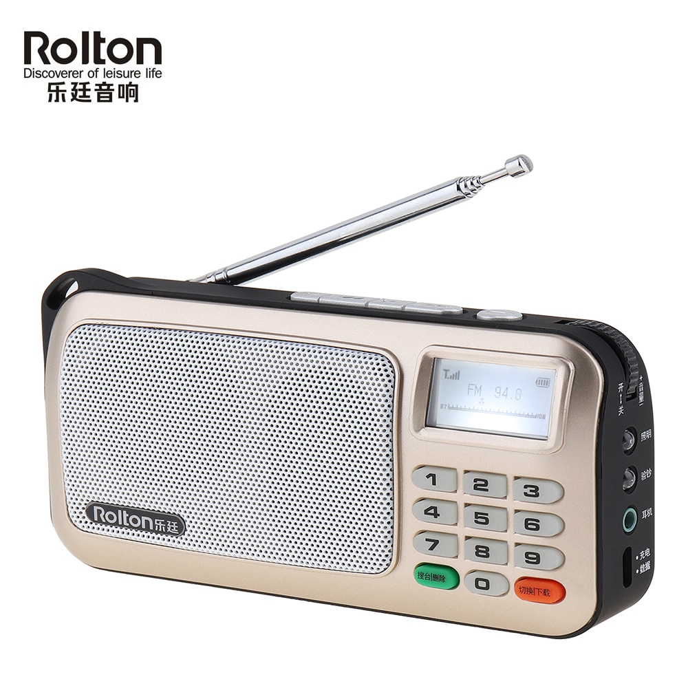 Rolton-Mini Radio portátil W505, reproductor de MP3 Digital, FM, USB, TF, altavoz con pantalla LED, Subwoofer, MP3, lámpara de antorcha