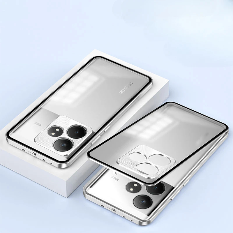 Funda de aleación de aluminio para Realme GT6 GT 6T Neo6 SE, Fundas de vidrio magnéticas para Realme GT 6 Neo 6, Funda de parachoques mate a prueba de golpes: Aluminio / Azul cielo