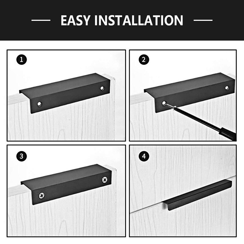 80mm/3.15 inch Black Mount Finger Edge Pull Concealed Handle for Home Kitchen Door Drawer Cabinet(12Pcs)