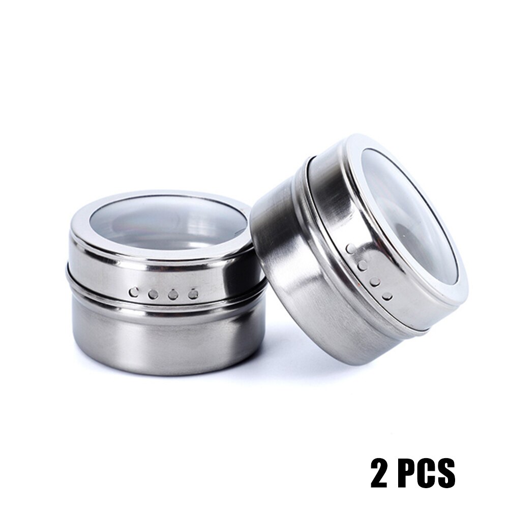 Couvercle clair magnétique pot à épices ensemble en acier inoxydable Sauce aux épices récipient de stockage pots cuisine D6: 2pcs