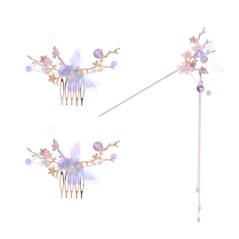 Conjunto de jóias de cabelo artesanal conjunto de jóias de cabelo requintado flor borla hairpin pente de cabelo conjunto de jóias feminino grampo de cabelo acessórios vl