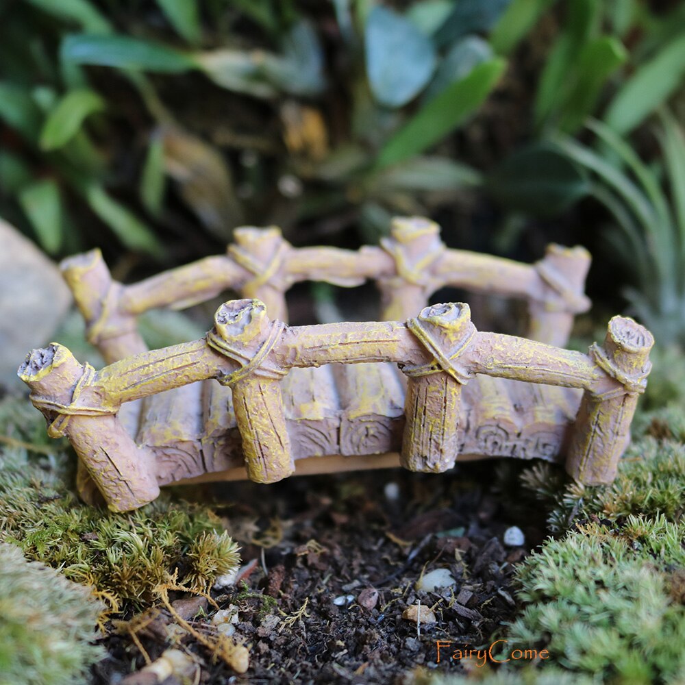 FairyCome Miniature Garden Bridge Resin Wooden Like Fairy Garden Mini Bridge Miniature Gnome Garden Ornament Accessories Outdoor