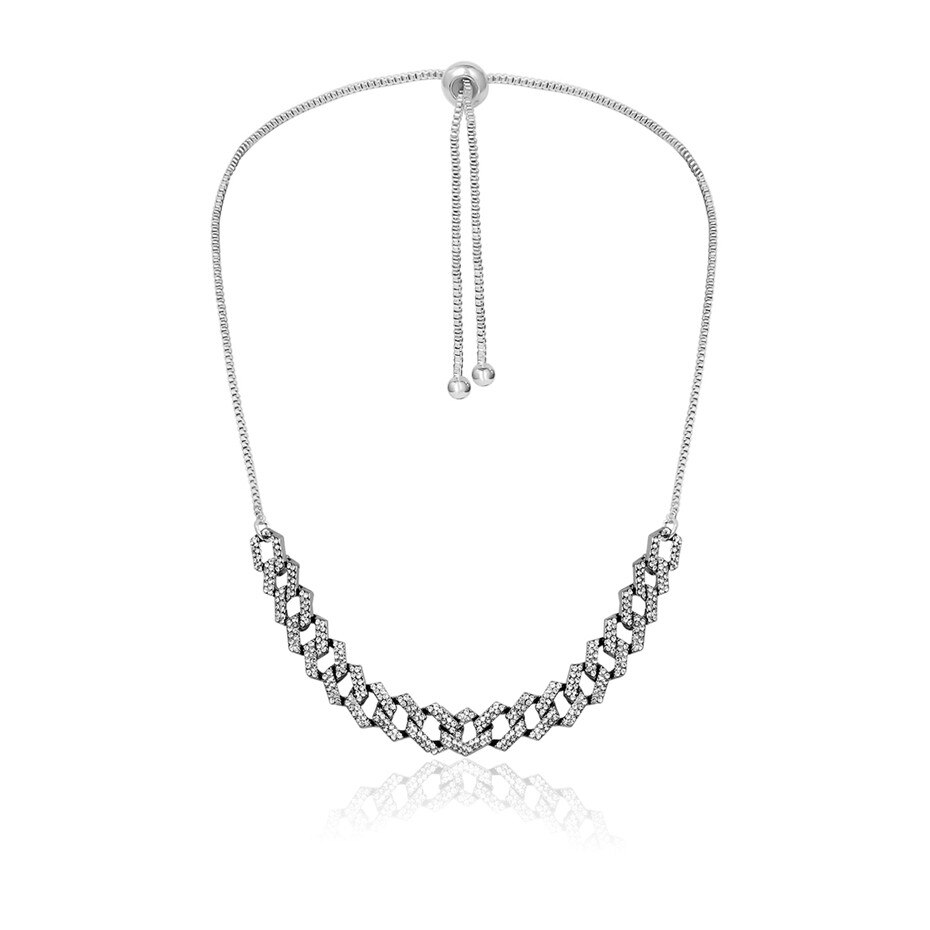 IngeSight.Z Punk Hüfte hüpfen Luxus Glänzenden Strass Bordstein Kubanischen Halsband Halsketten Kragen für Frauen Einstellbar Lange Halsketten Schmuck: 04