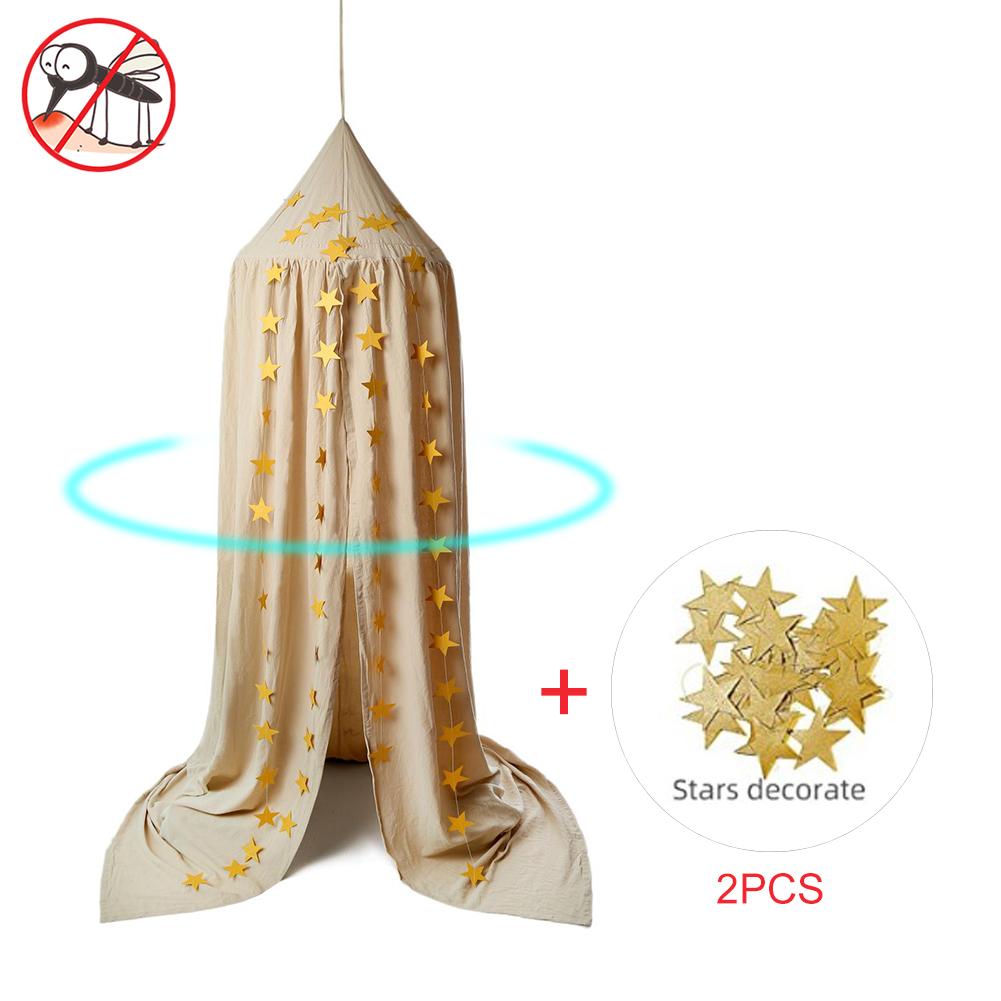 Bed Curtain Soft Round Dome Canopy Bed Covers With Hook Cotton Princess Bedspreads Mosquito Net For Children Bed: Khaki