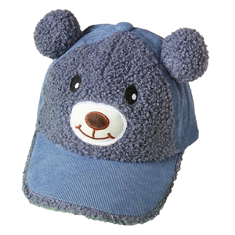 Cartoon Bear Baseball Cap Cute Unisex Autumn And Winter Warm Casual Children Street Cap: blue