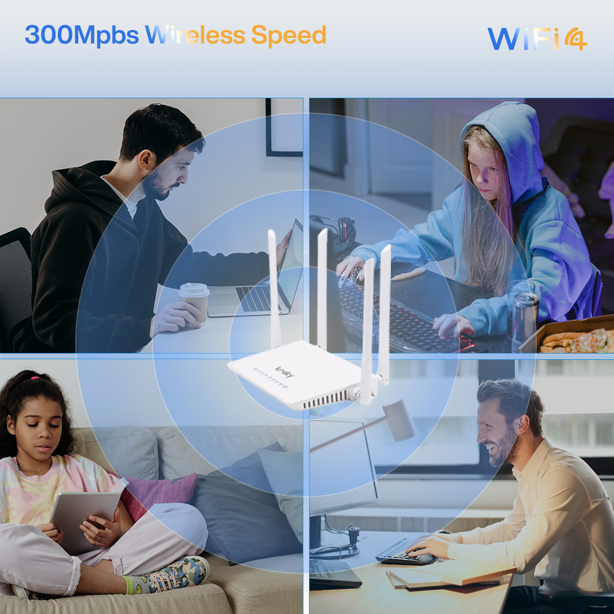 Router bezprzewodowy stacjonarny 300M, router Wi-Fi4, router bezprzewodowy, 802.11n, 2.4G, 300M, dla domu i SOHO