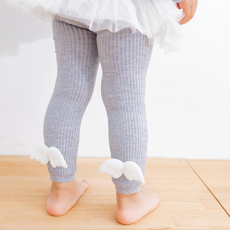 Baby Panty Voor Meisjes Engelenvleugels Baby Peuter Panty Lente Herfst Gebreide Kids Leggings Elastische Baby Meisje Panty 6-24M: light gray / M 12-24M