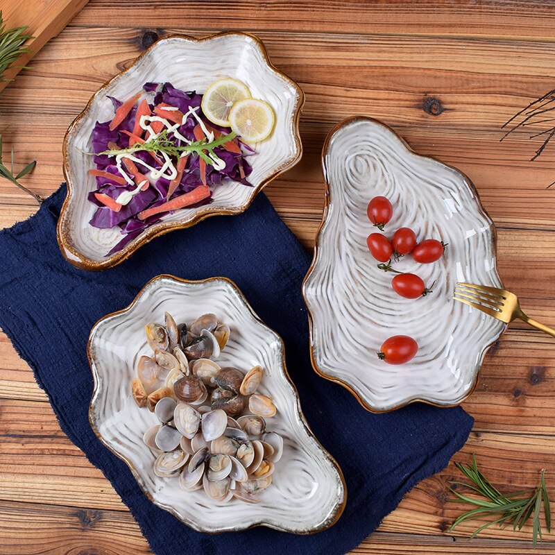 Vaisselle en céramique, assiette de forme spéciale, assiette à coquille, assiette en forme de plat, assiette à salade de fruits de personnalité créative