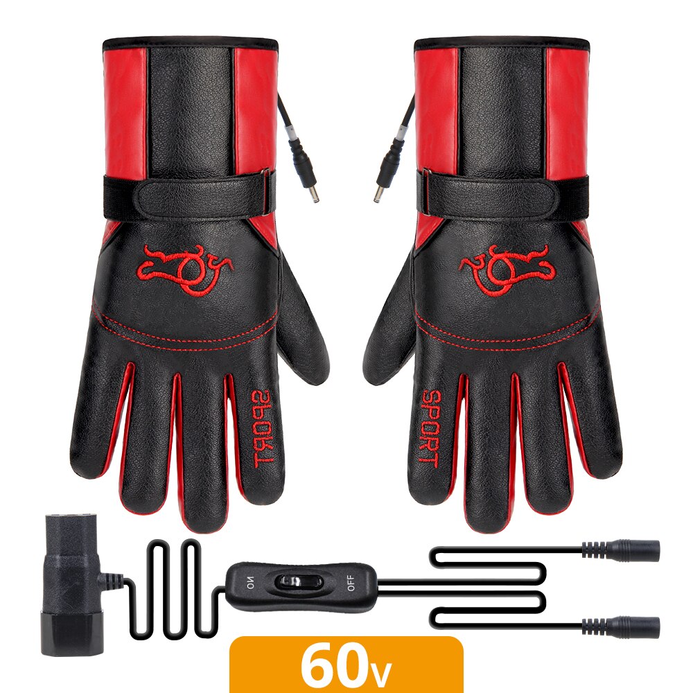 Heated Motorcycle Gloves Waterproof Heated Guantes Moto Touch Screen Battery Powered Motorbike Racing Riding Gloves Winter: Electric 60V Red