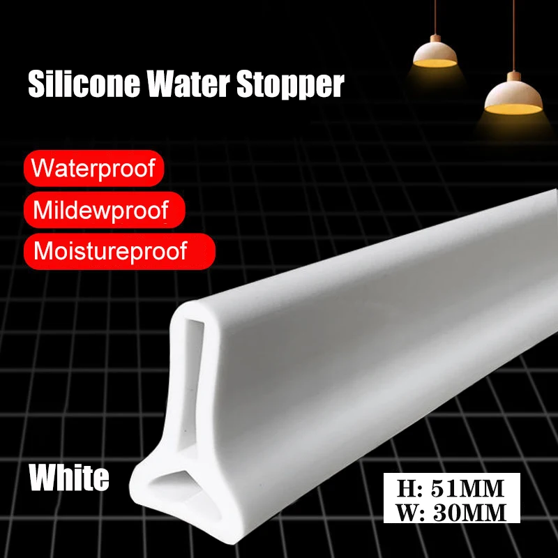 50mm Height Silicone Bathroom Water Stopper Blocker Shower Dam Dry And Wet Separation Flood Barrier Door Bottom Sealing Strip: WHITE / 84.5mm