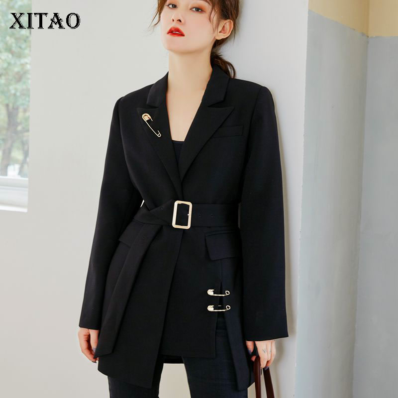 Xitao Lovertjes Blazer Mode Vrouwen Zwarte Volledige Mouw Godin Fan Herfst Elegante Losse Minderheid Jas Top ZP2623