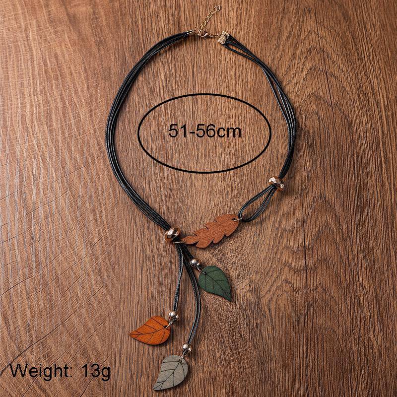 Collar con colgantes de hojas de madera étnica bohemia, collar llamativo Retro hecho a mano Vintage para mujer, joyería de para uso diario