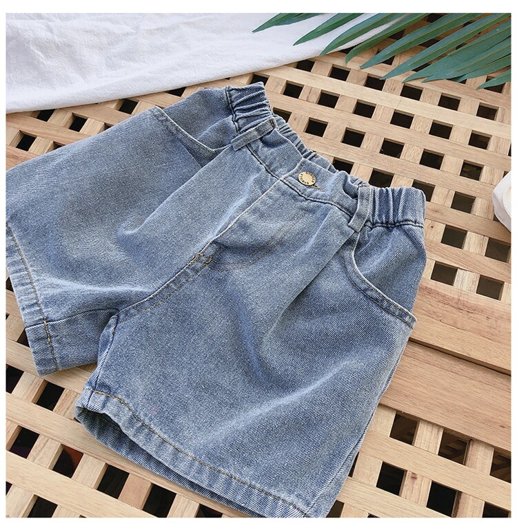 Zomer 2-10 Jaar Oude Kinderen Kids Comfortabele Elastische Broek Casual Jeans Jongens Meisjes Losse Effen Kleur denim Shorts