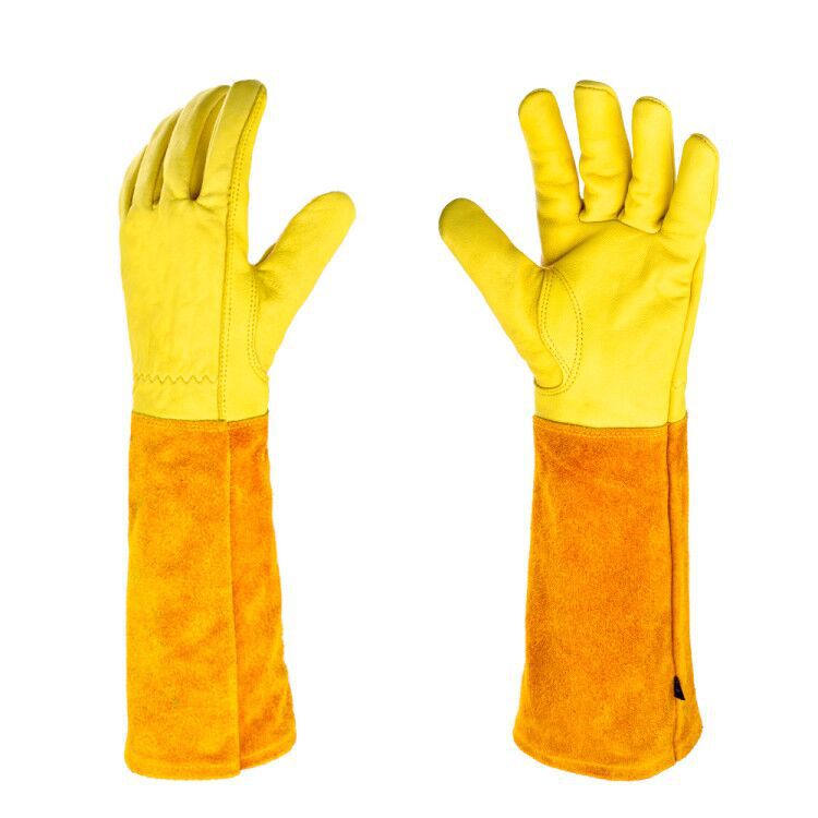 2 Stück Leder atmungsaktive Stulpenhandschuhe Rosenschnitt Langarmhandschuhe für Männer und Frauen Bester Gartenhandschuh Gartengeschenke: Gelb / S