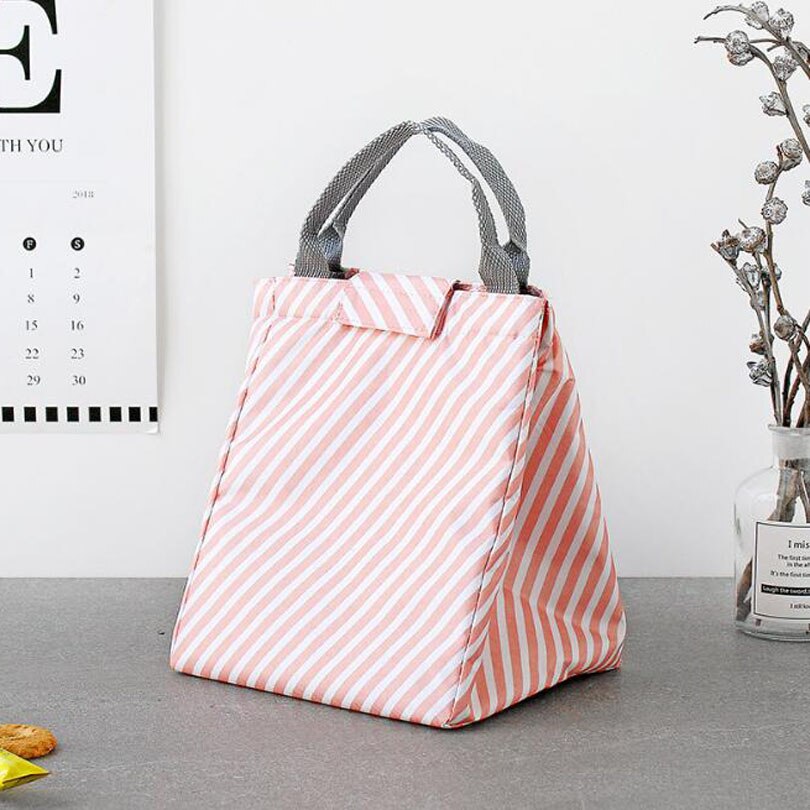 Leaf Pattern Waterproof Oxford Tote Lunch Bag Large Capacity Thermal Food Picnic Lunch Bags for Women kid Men Cooler Lunch Box: PinK Mix White 03