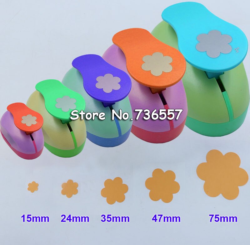 5pcs 3" 2" 1.5" 1" 5/8" circle shape craft punch Hole Paper Cutter Scrapbooking school Paper Puncher eva hole punch: Six flower