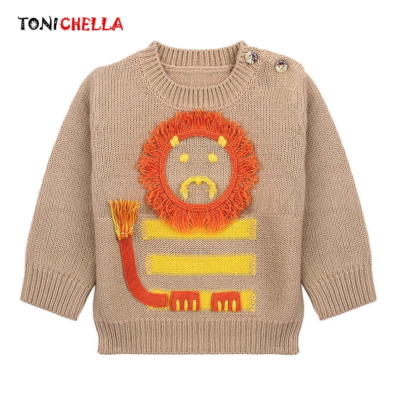 Baby Sweaters Kids Cartoon Knitted Cute Lion Pattern Pullover Boys Girls Clothes Toddler Infant Winter Autumn Clothing CL5164