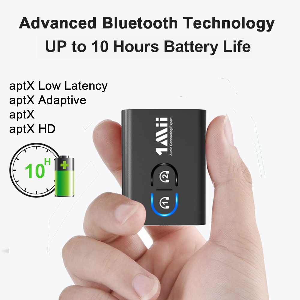 1mii ml300 transmissor e receptor de áudio portátil, compatível com bluetooth, aptx ll hd 280mah bateria 3.5mm, adaptador aux bt para tv, carro e pc