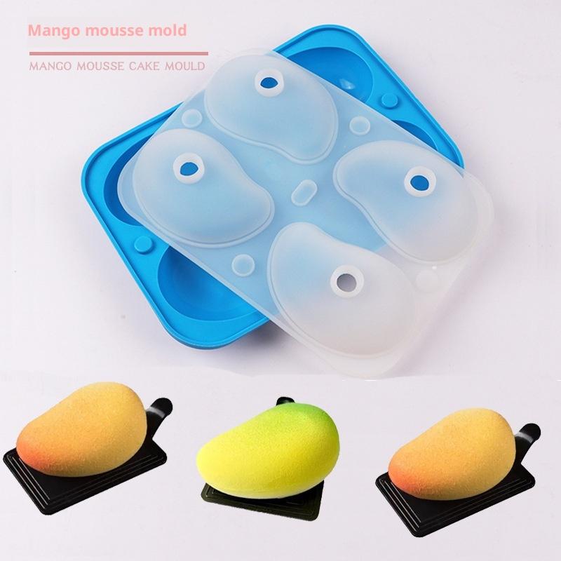 3D Mango Chocolate Mold 4-Cavity Silicone Mousse Mold Easy Release Mold For Pudding DIY Baking Mould