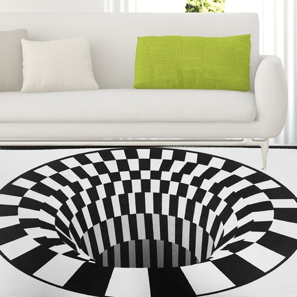 Grid Vortex Rectangular Carpet Non-slip 3D Print Floor Mat Illusion Rugs