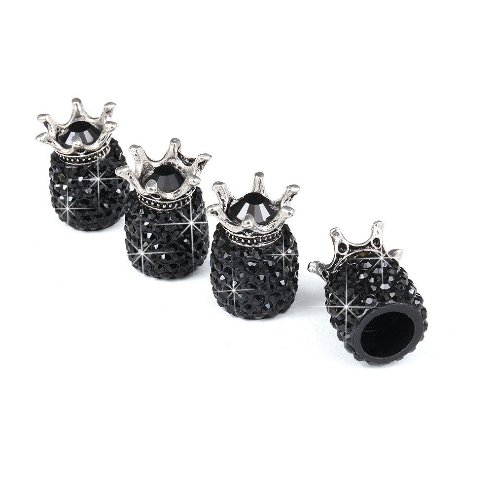 Auto Wielen Ventieldopjes Crown Bling Diamond Crystal Rhinestone Clay Abs Air Lekvrij Caps Reparatie Kit: black 4pcs