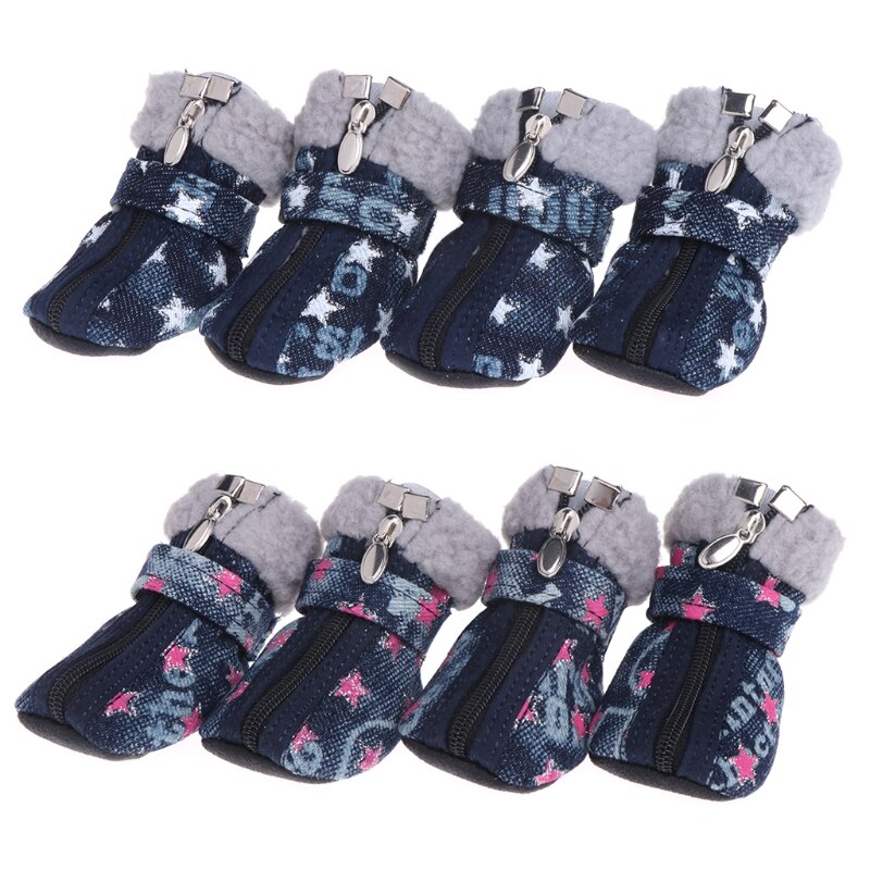 Let's chaussures pour animaux de compagnie chiens chiot bottes Denim neige hiver belle anti-dérapant fermeture éclair décontracté