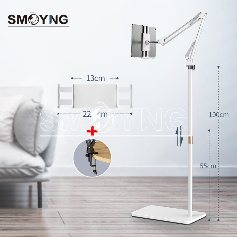 Smoyng 160Cm Schaalbare Flexibele Arm Floor Tablet Telefoon Standhouder Ondersteuning Voor 5-13 Inch Iphone Ipad Pro12.9 lounger Bed Mount: WHITE